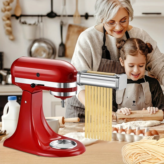 Stainless Steel Pasta Maker Attachment Set for KitchenAid Stand Mixers - Includes Noodle Roller, Spaghetti & Fettuccine Cutters (Set of 3, Machine Not Included)