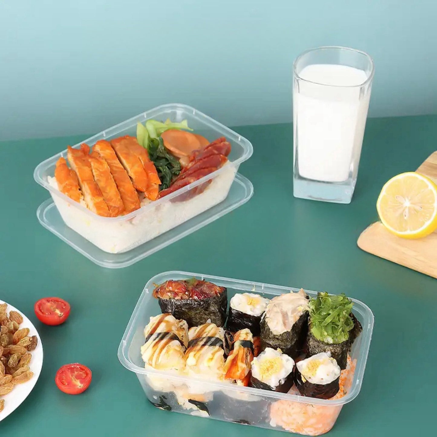 Polypropylene (PP) Disposable Takeaway Boxes with Lids, Square Leak-proof Containers, Clip-on Closure - Available in 18, 35, or 51 piece sets. Microwave & Refrigerator Safe, Perfect for Deli, Pasta, Desserts, Pastries, Fruit Salad. Ideal for Restaurant &