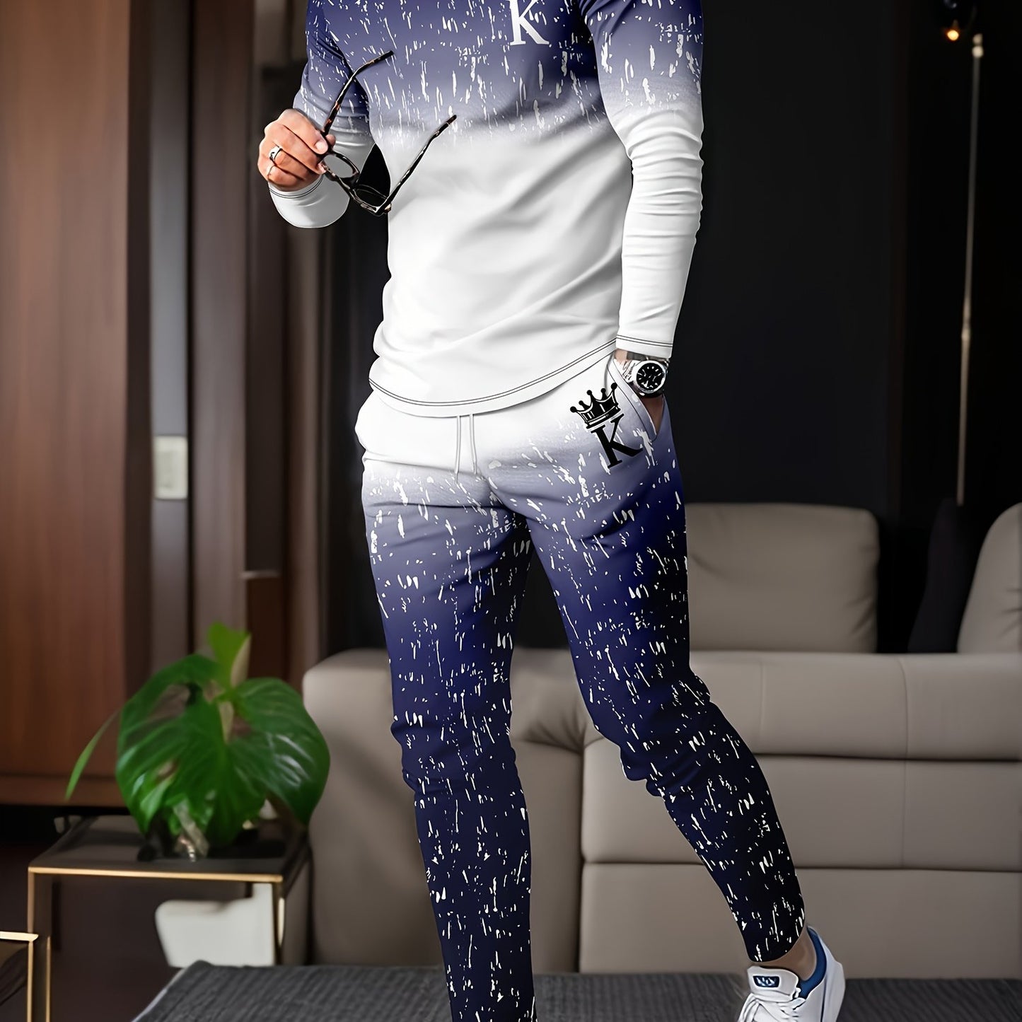 Men's Graphic Novelty Pajamas Lounge Set with Sweatshirts and Sweatpants, featuring long sleeve pullover tops and jogger pants.