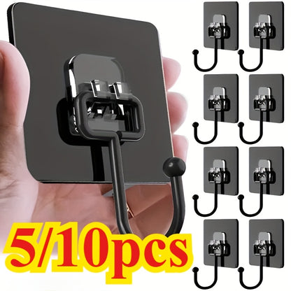 5/10 self-adhesive rotating hooks for walls and doors, waterproof, ideal for kitchen and bathroom organization.