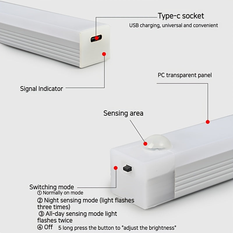 Wireless, rechargeable LED cabinet light with magnetic suction for staircases and hallways.