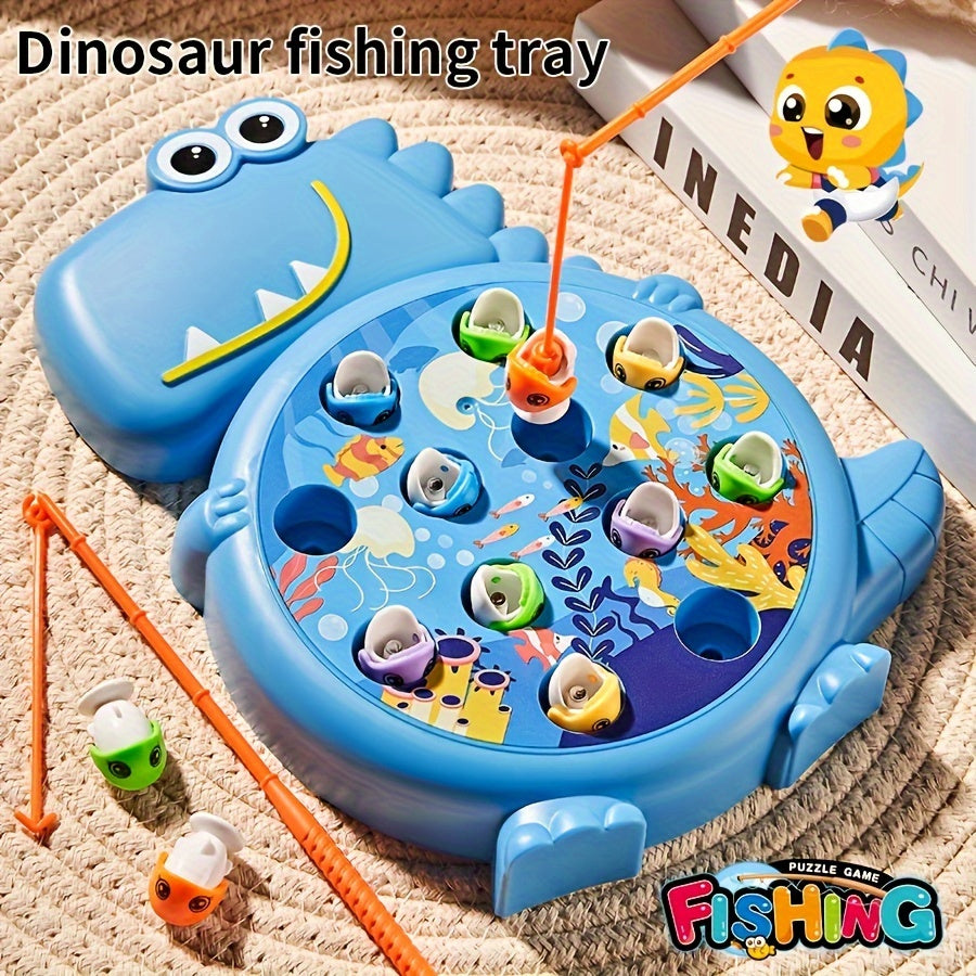 Interactive educational toy set for youngsters: Magnetic Dinosaur Fishing Game in Green/Blue