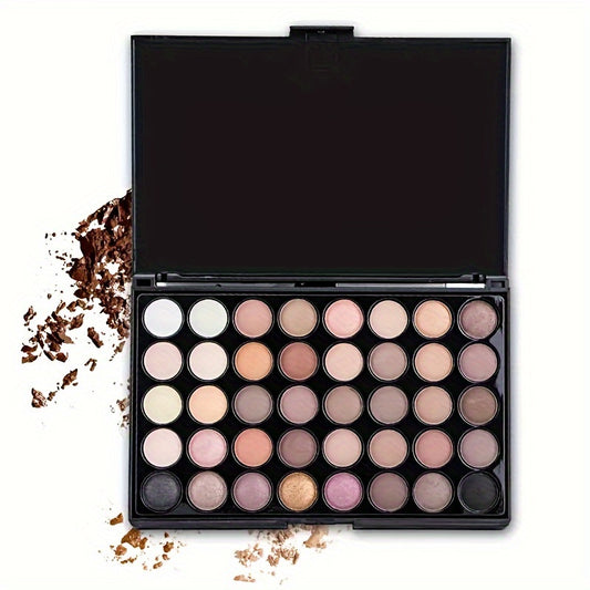 Earth-toned 40-color eyeshadow palette with matte, shimmer, and pearly finishes. Perfect gift for women for creating smokey punk looks.