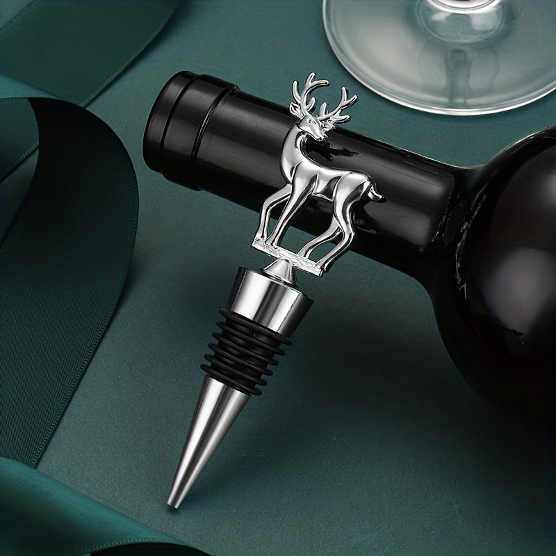 1 piece Stainless Steel Elk Shape Wine Stopper for red wine bottles, champagne bottles, and other beverages. Great for preserving wine and adding a unique touch to your bar accessories.