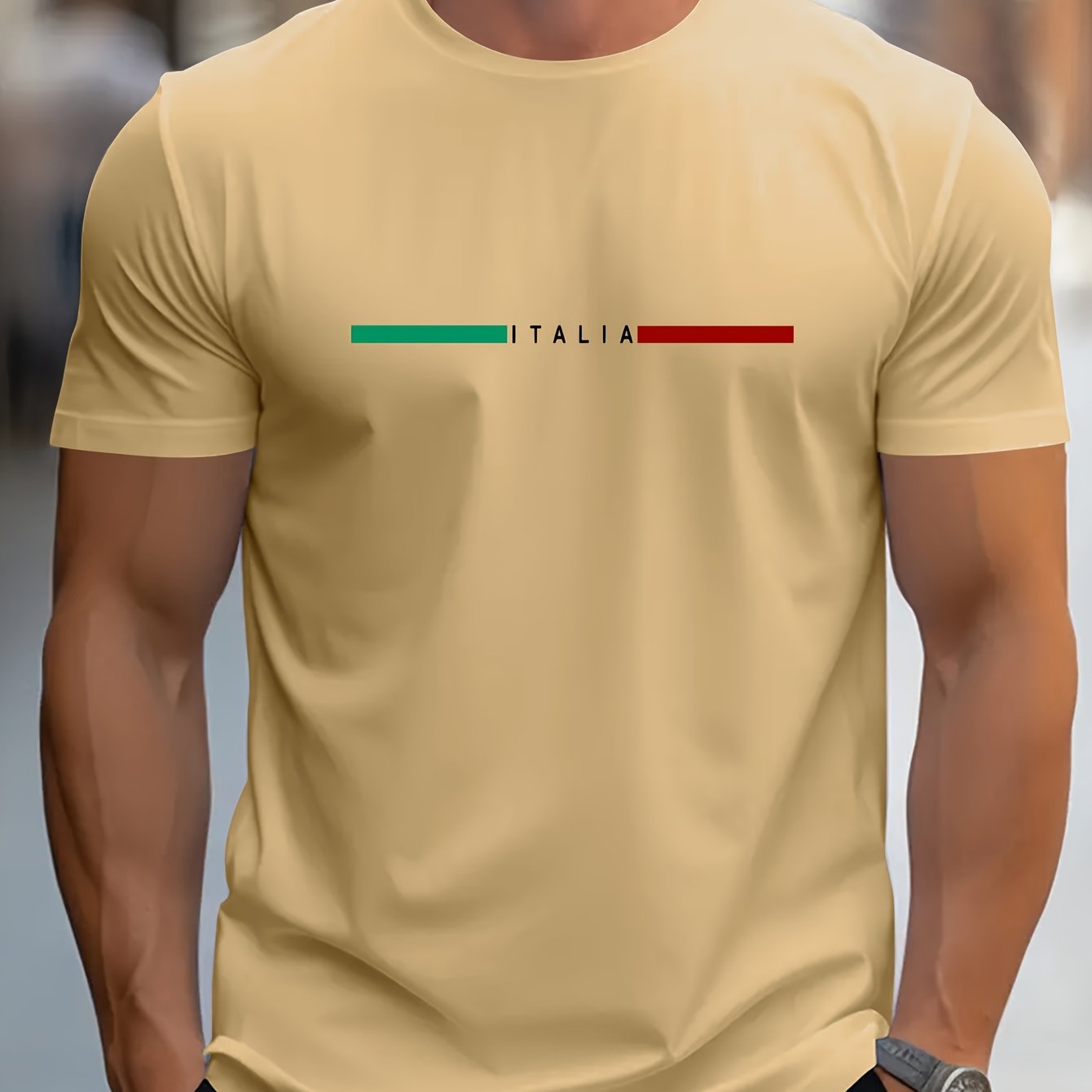 ITALIA Print Men's Casual T-shirt for Summer Outdoor Sports