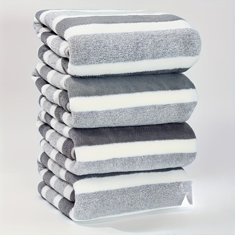 4-piece Striped Towel Set, Quick-Dry and Ultra-Soft, Skin-Friendly for Bathroom Essentials