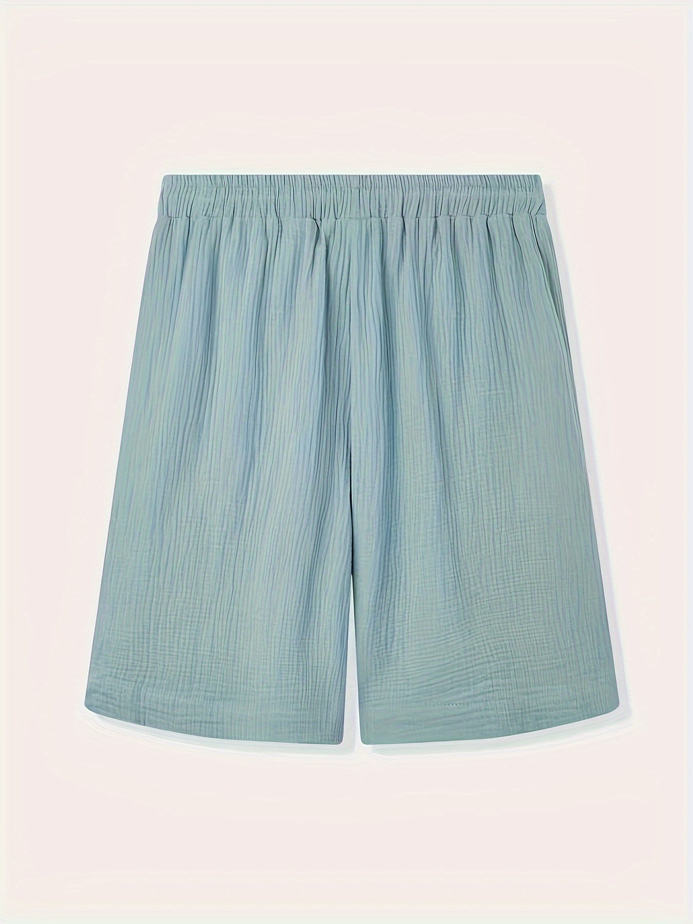 Men's solid color woven casual shorts with pockets, loose fit, perfect for beach, vacation, or weekend casual wear.