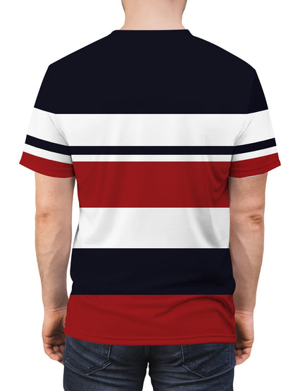 Men's Fashion Striped Polyester T-Shirt with Crew Neck and Short Sleeves, 3D Digital Print, Weekend Casual Wear, Breathable and Stylish.