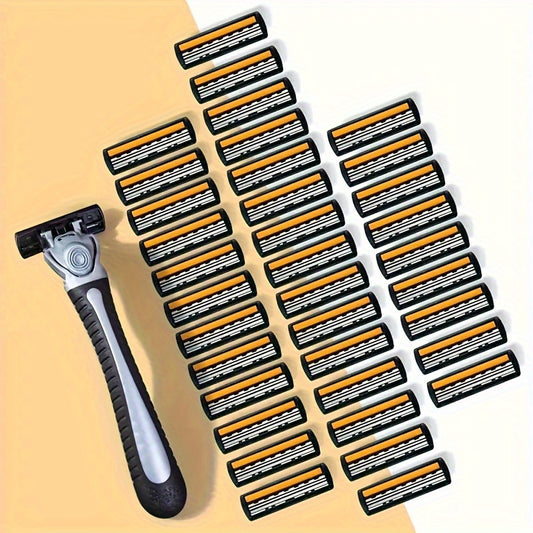 Replaceable 3-layer stainless steel safety razor blades for men provide smooth shaves.