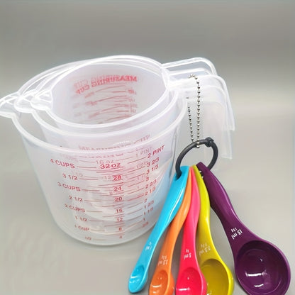 1 measuring cup and 5 measuring spoons with stackable handles, ideal for precise baking and cooking measurements.