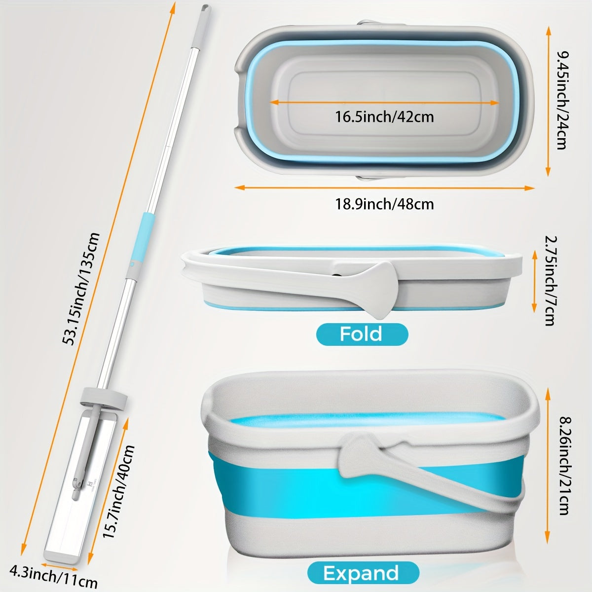 Introducing the Home Times Flat Mop & Collapsible Bucket Set! This set includes a 13.97 L bucket and features hands-free washing, 360° rotation, and comes with 2 microfiber pads for dry/wet use. Perfect for cleaning in the bedroom, bathroom, kitchen