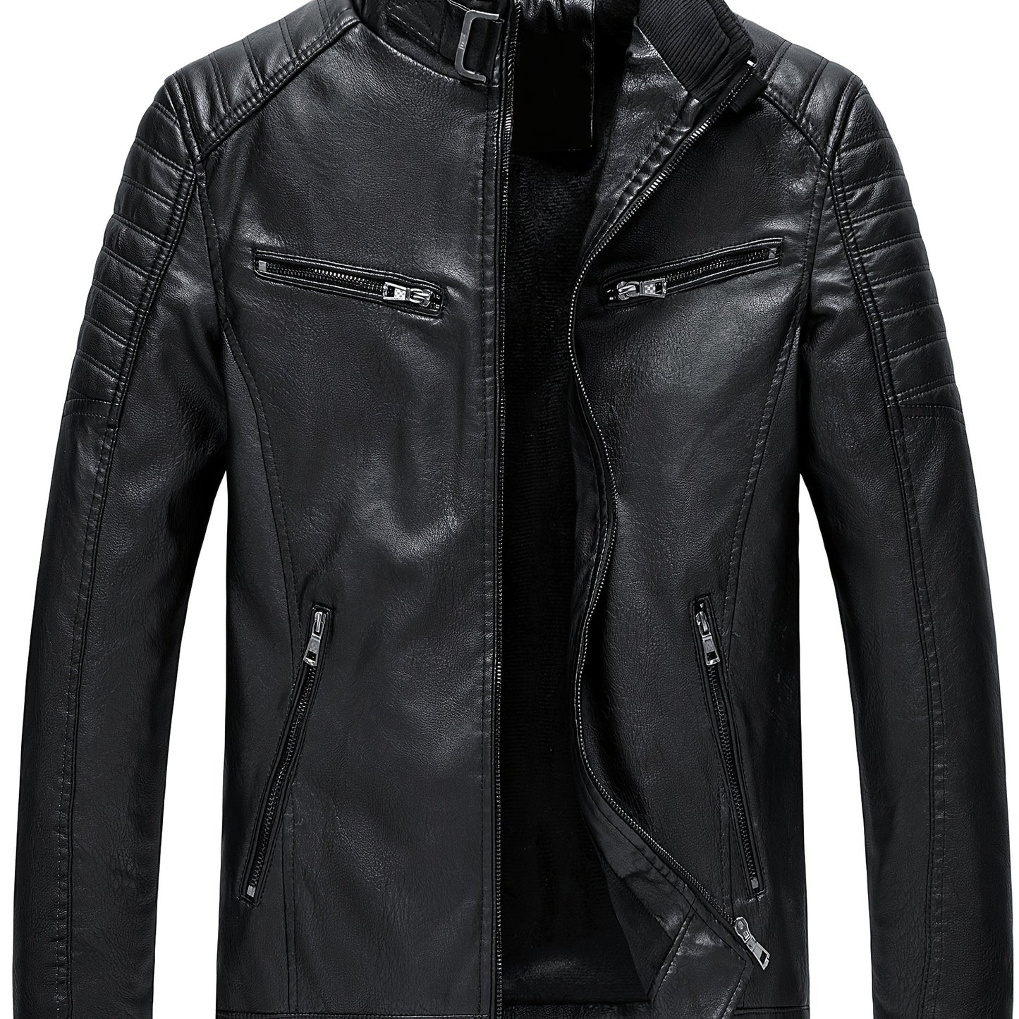 Men's stylish PU leather jacket with zippered pockets for autumn & winter