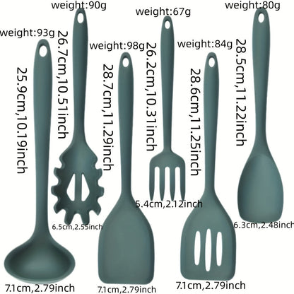 6-Piece Silicone Utensil Set -Non-Stick and Heat Resistant Kitchen Tools for Cooking - Includes Salad Spoon, Soup Ladle, Spatula, Pasta Claw, Slotted Turner, and Fork - Durable and Easy to Clean Home Kitchen Accessories.