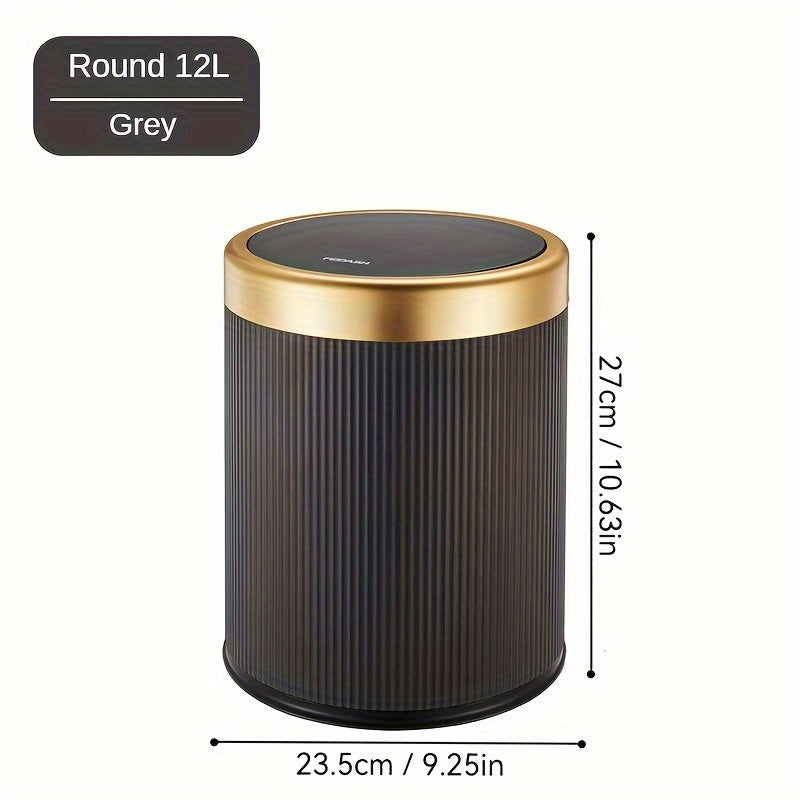 Cylindrical covered trash can for kitchen, bedroom, and living room with manual lifting lid.