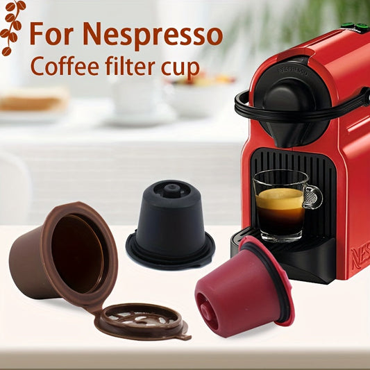 NESPRESSO bilan mos keladigan uchta qahva kapsulasi qobig'i, qahva kukunini filtrlar bilan oson aylanishi va qayta to'ldirish uchun mo'ljallangan.