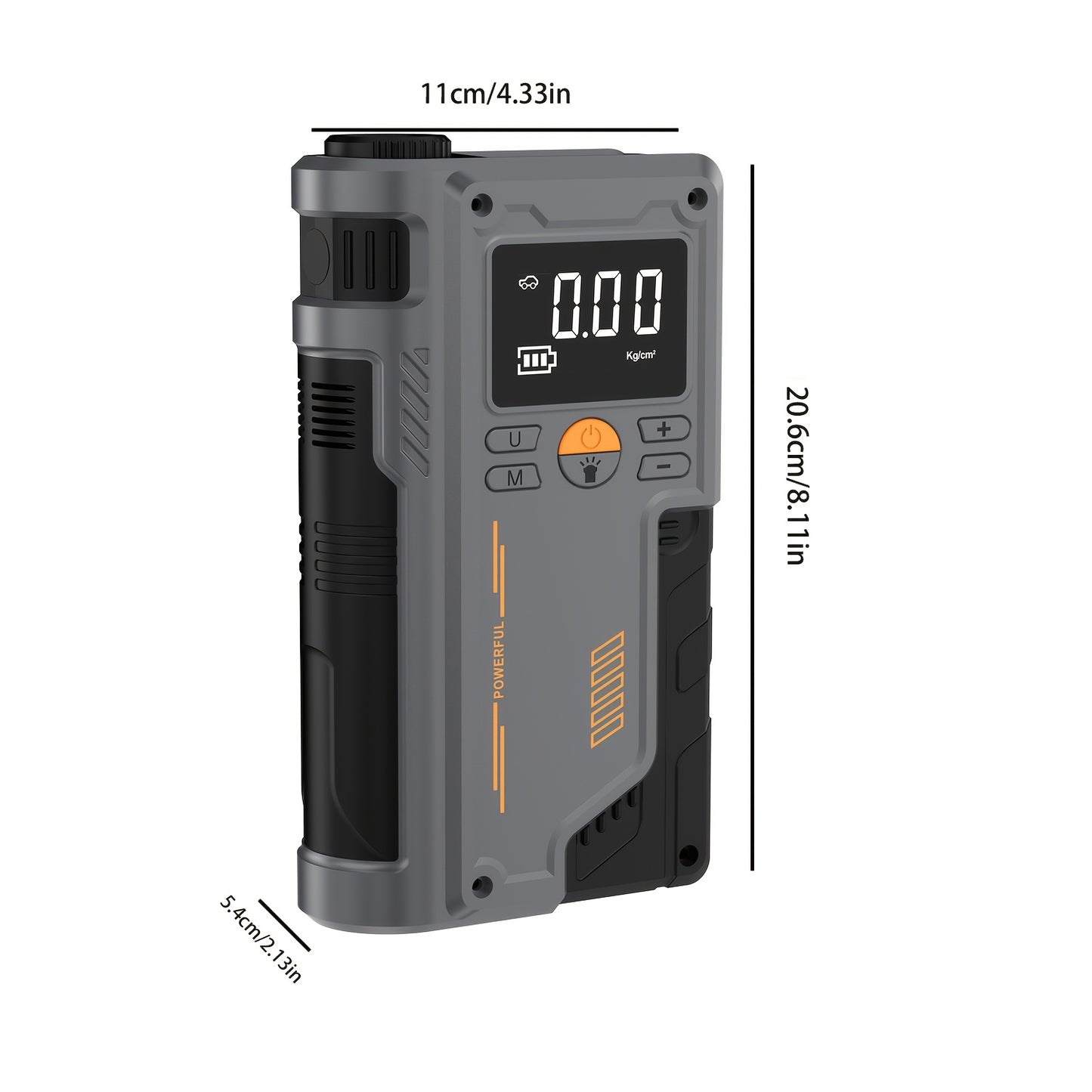 Introducing a versatile portable emergency starter with tire inflator, USB charging, and LED light, perfect for cars, motorcycles, bicycles, and more.