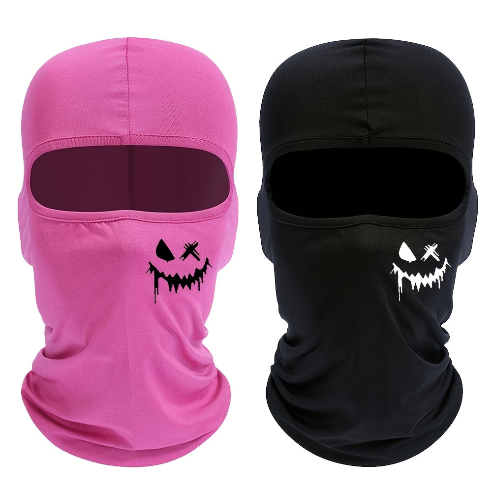 Ski mask balaclava with smiling face print, UV protection and windproof features for men and women