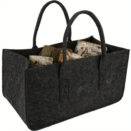 Polyester Firewood Tote Bag - Sturdy and Long-lasting Log Carrier for Fireplace, Woodpile Rack, and Outdoor Storage - Elegant Black Felt Handbag for Shopping and Kindling, Reusable