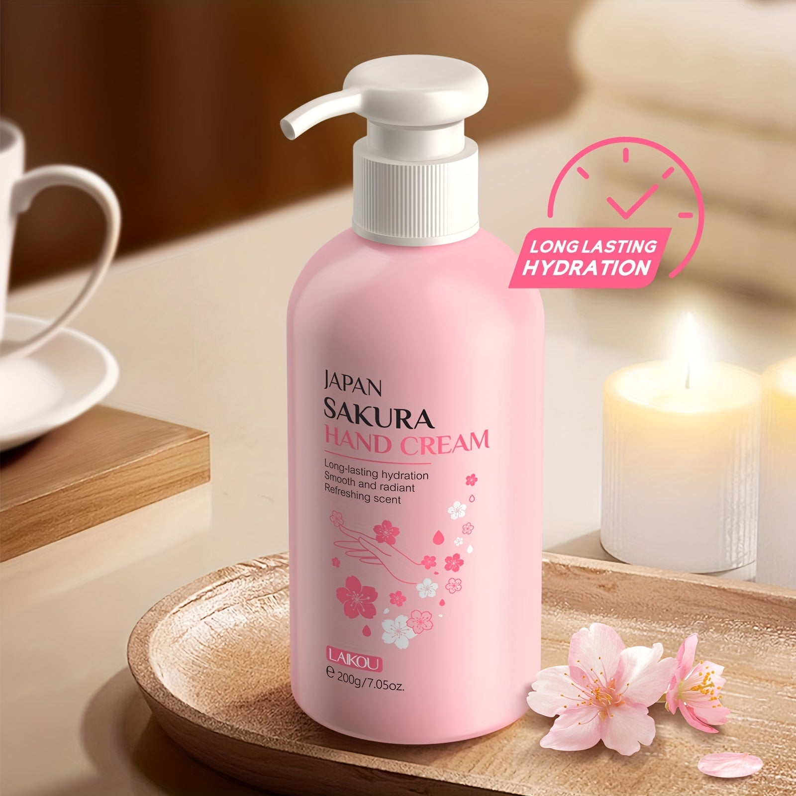 LAIKOU Sakura Hand Cream 200g, Deep Hydration with Vitamin C and Niacinamide, Gentle Formula for Dry & Sensitive Skin