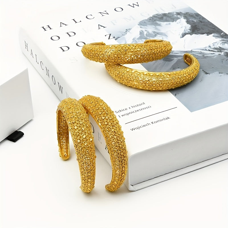 Set of 4 Luxury 24K Gold-Plated Zinc Alloy Bangles Featuring Elegant Dubai Ball Design, Stunning Ethiopian Bracelets for Women, Perfect for Weddings, Parties, Ramadan Gifts, and Year-Round Jewelry