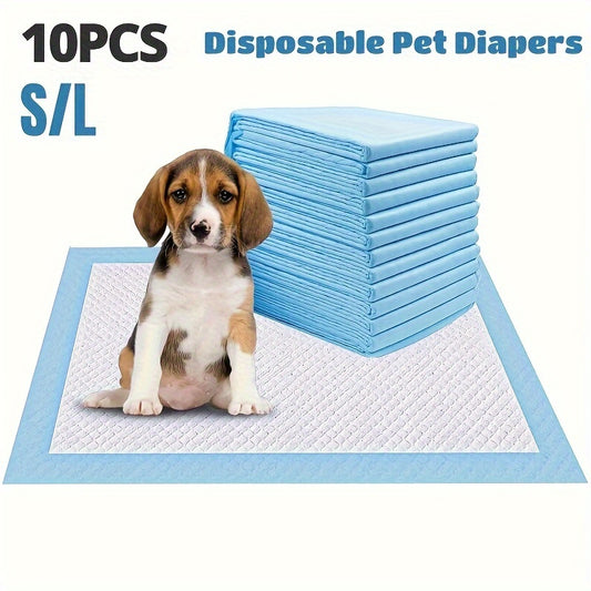 10pcs of leak-proof pet pee pads for dogs, cats, and small animals made of non-woven fabric, wood pulp, and cotton blend.