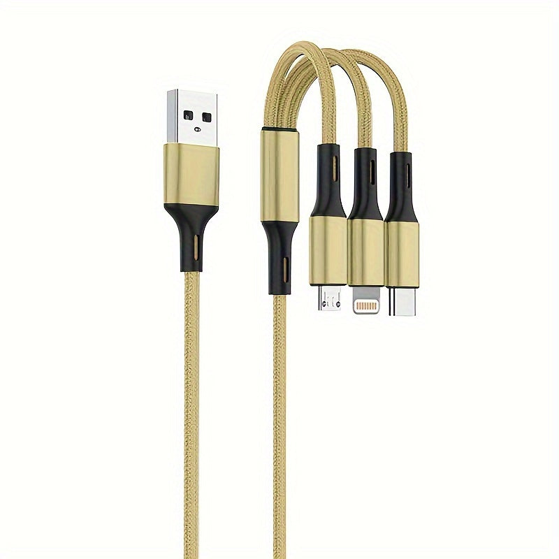 OLISHEN 3-in-1 nylon braided charging cable for various devices, 5-10W power, 149.35cm/118.87cm.