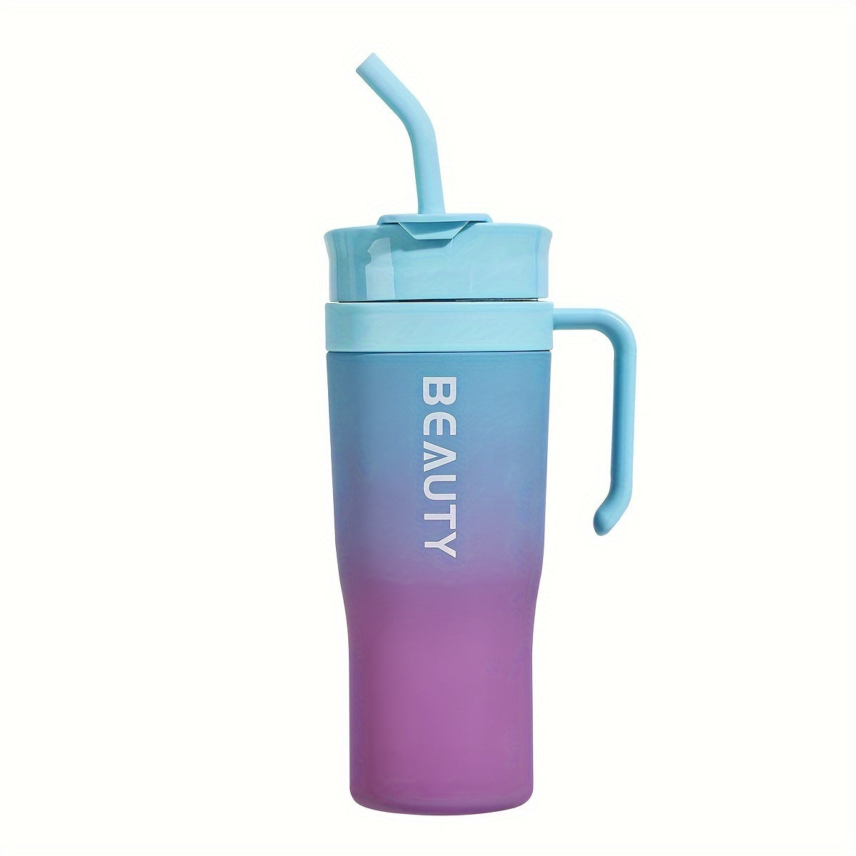 The BEAUTY Portable Water Bottle with Straw is large, lightweight, and suitable for hiking. It is made of plastic and has a round shape, and should be hand washed.