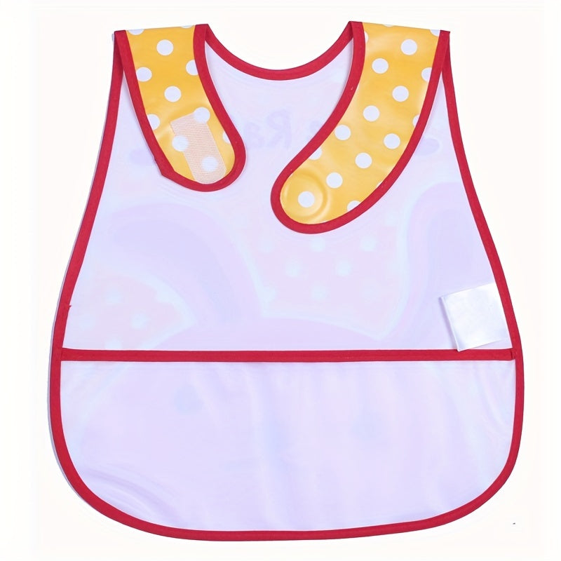 Waterproof bib for boys and girls with snap closure, dirt-resistant pockets, cute strawberry and car prints, made of comfortable EVA material. Suitable for universal feeding, featuring