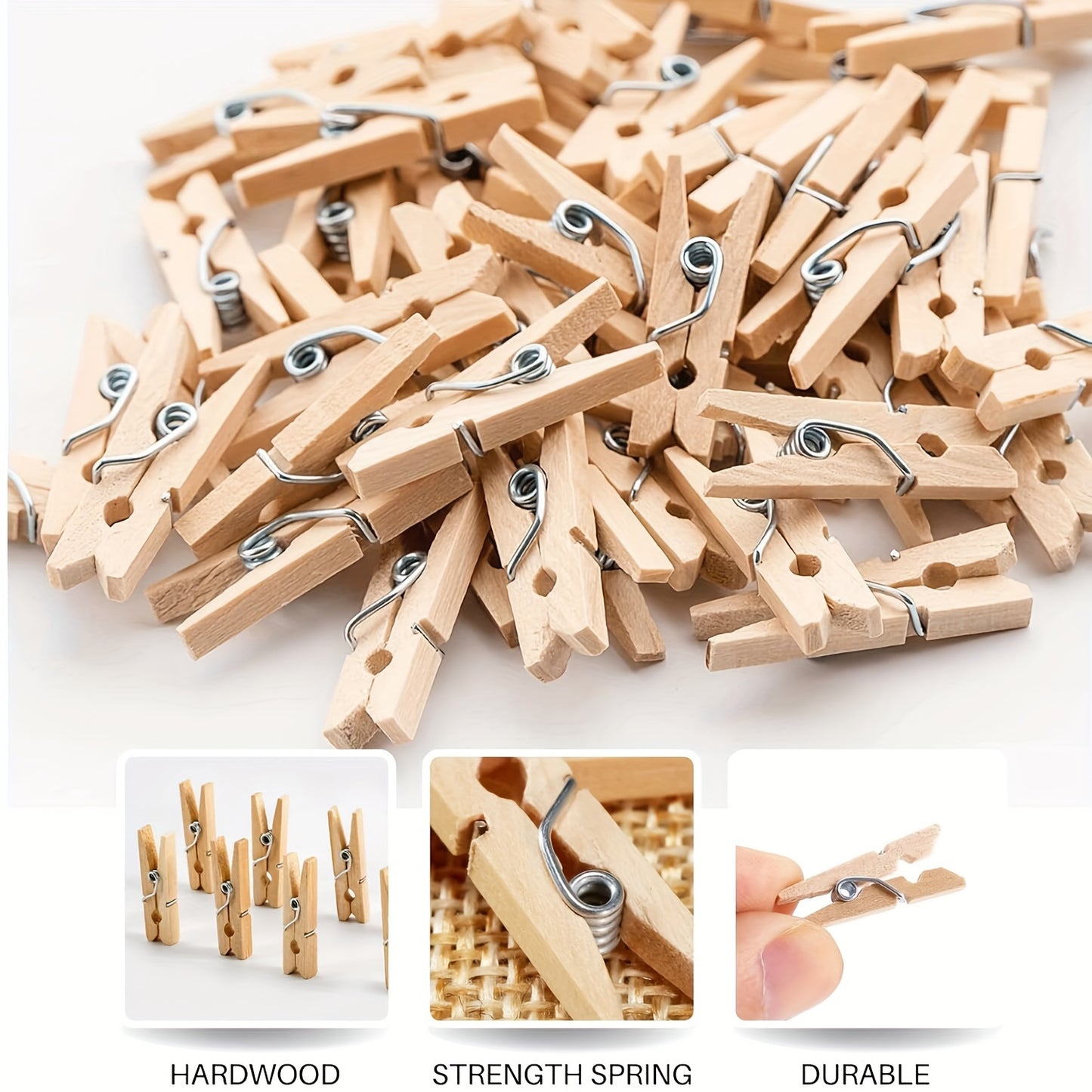 100 miniature wooden clothes pins for photos, crafts, arts, and cocktails.