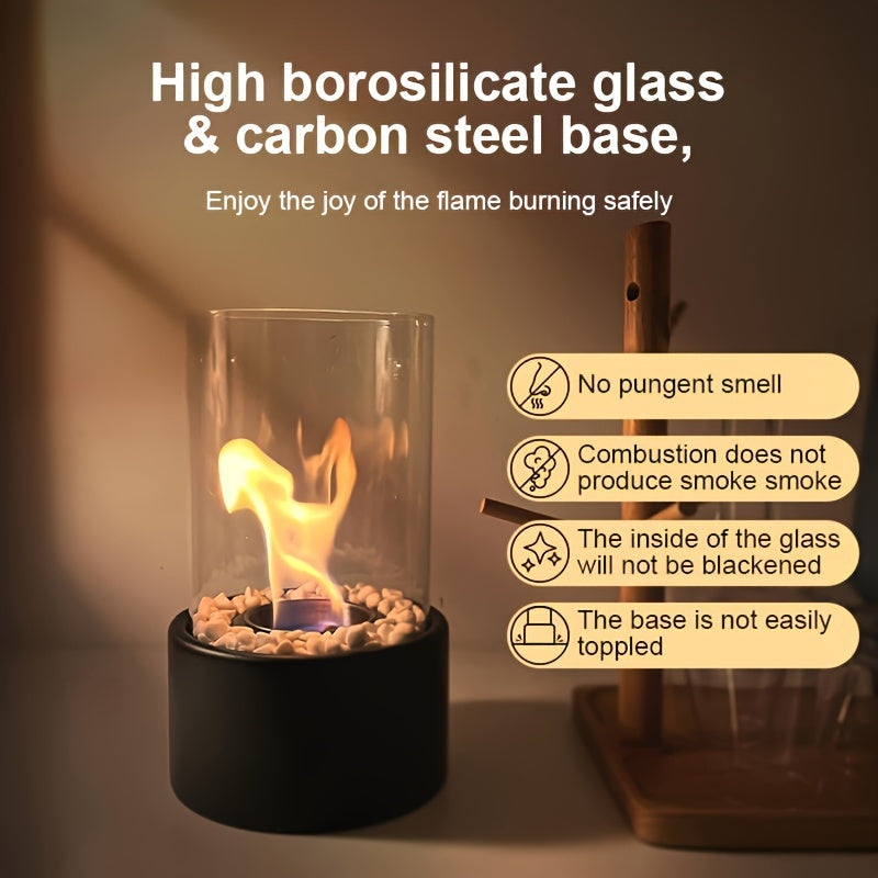 One piece of the Desktop Alcohol Fireplace Light is a portable outdoor metal fireplace light. This indoor stainless steel small portable heating stove features a round glass design, creating a cozy patio atmosphere fireplace that is perfect for home