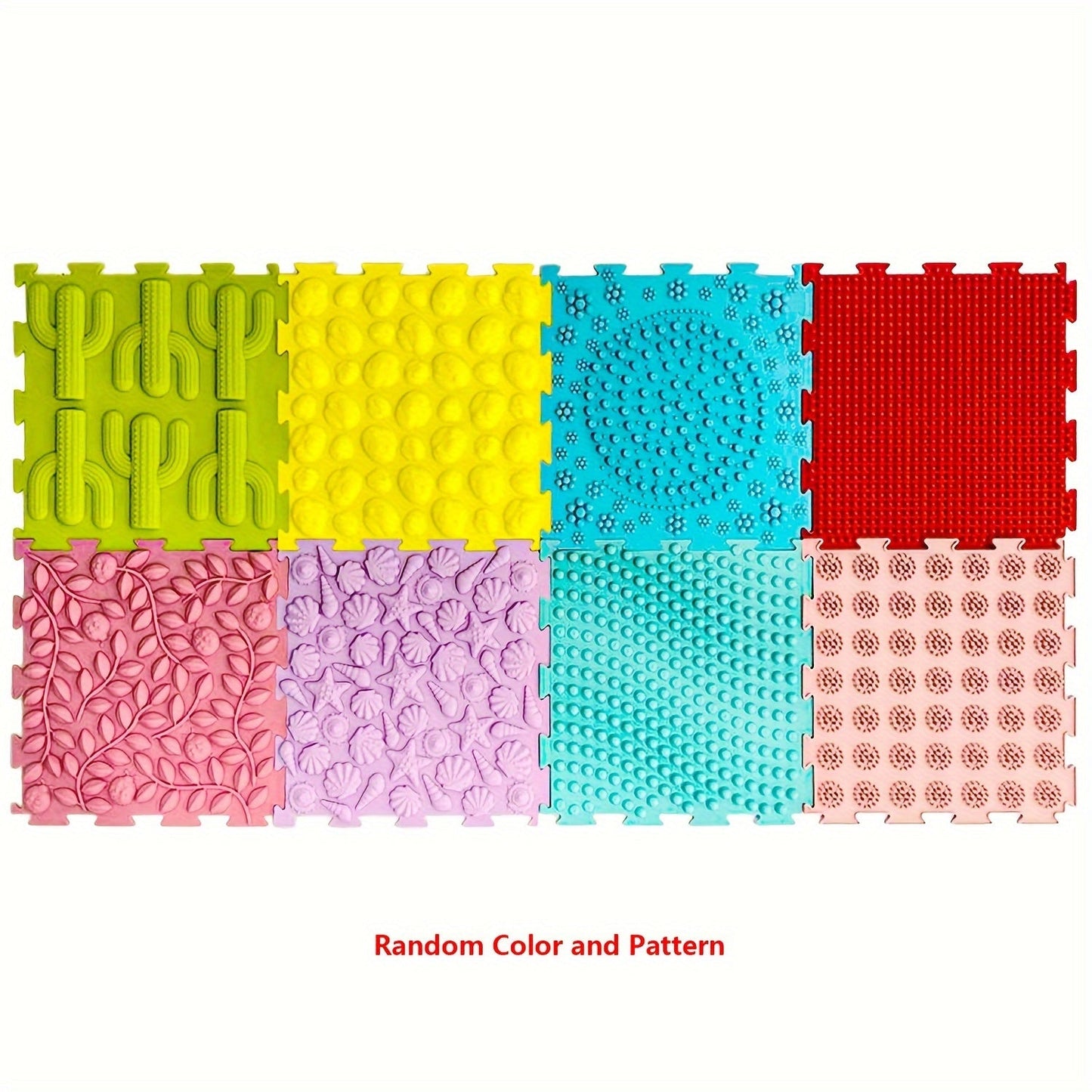 Set of 8 Play Mats, Interlocking Tiles for Sensory Massage Game, Suitable for Ages 0-8, Waterproof and Non-Toxic Rubber Floor Puzzle Mat, Perfect for Indoor or Outdoor Play Area.