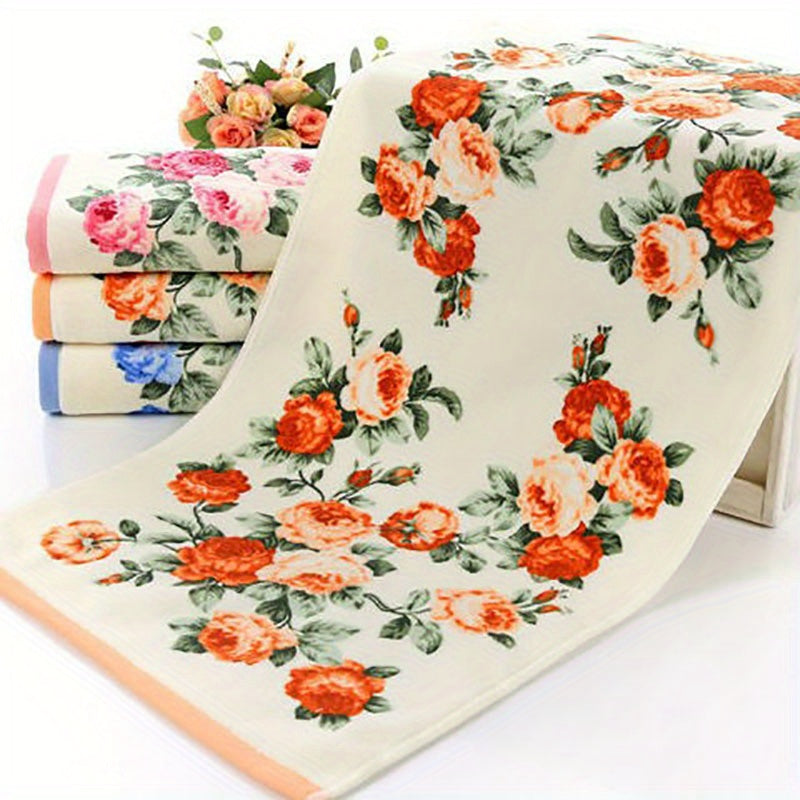 Flower pattern cotton towel, quick-dry hand and bath towel for home bathroom.