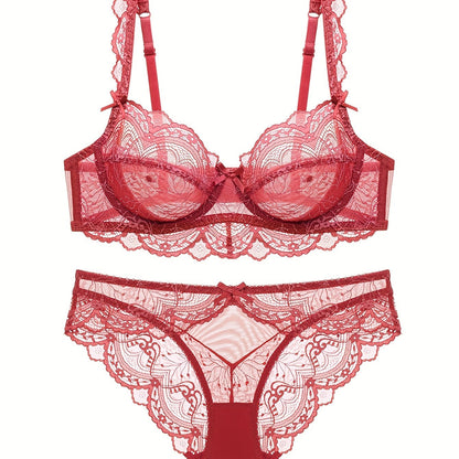 Plus Size Ultra-Thin Lace Lingerie Set with Bow Detail