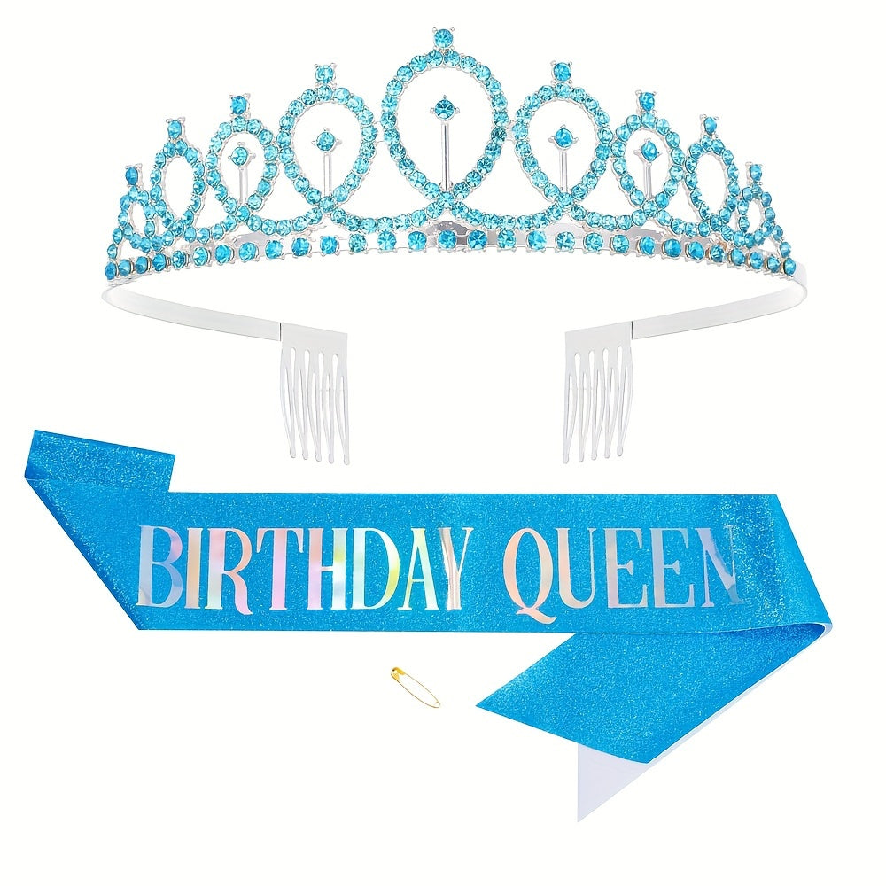 Celebrate Your Special Day with a Rhinestone Princess Tiara, Birthday Queen Sash, and Birthday Decoration Accessories