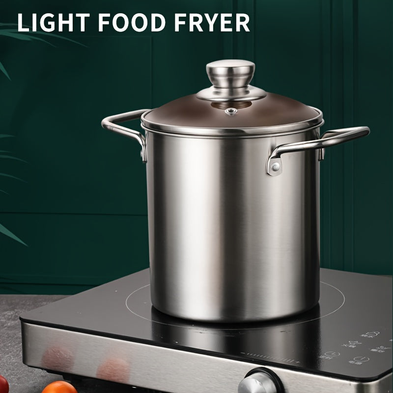 304 Stainless Steel Deep Fryer for Home Use, Heat-Resistant Tempura Pot for Oil Savings, Ideal for Electric Stove and Frying Skewers.