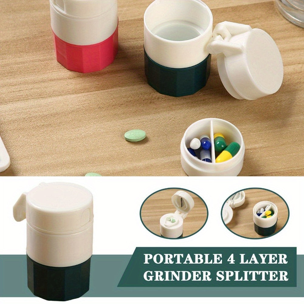 1pc Portable Pill Cutter and Grinder with Storage Box for easy cutting and crushing, travel-friendly design.