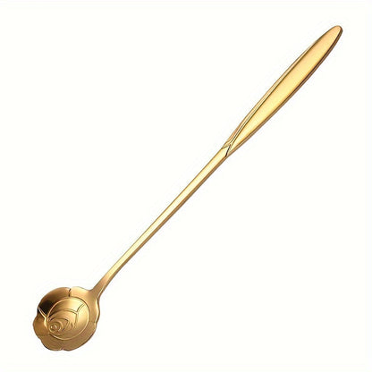 Stylish stainless steel coffee and tea spoon with a golden touch - ideal for espresso, iced drinks, and a must-have kitchen accessory with its long handle.