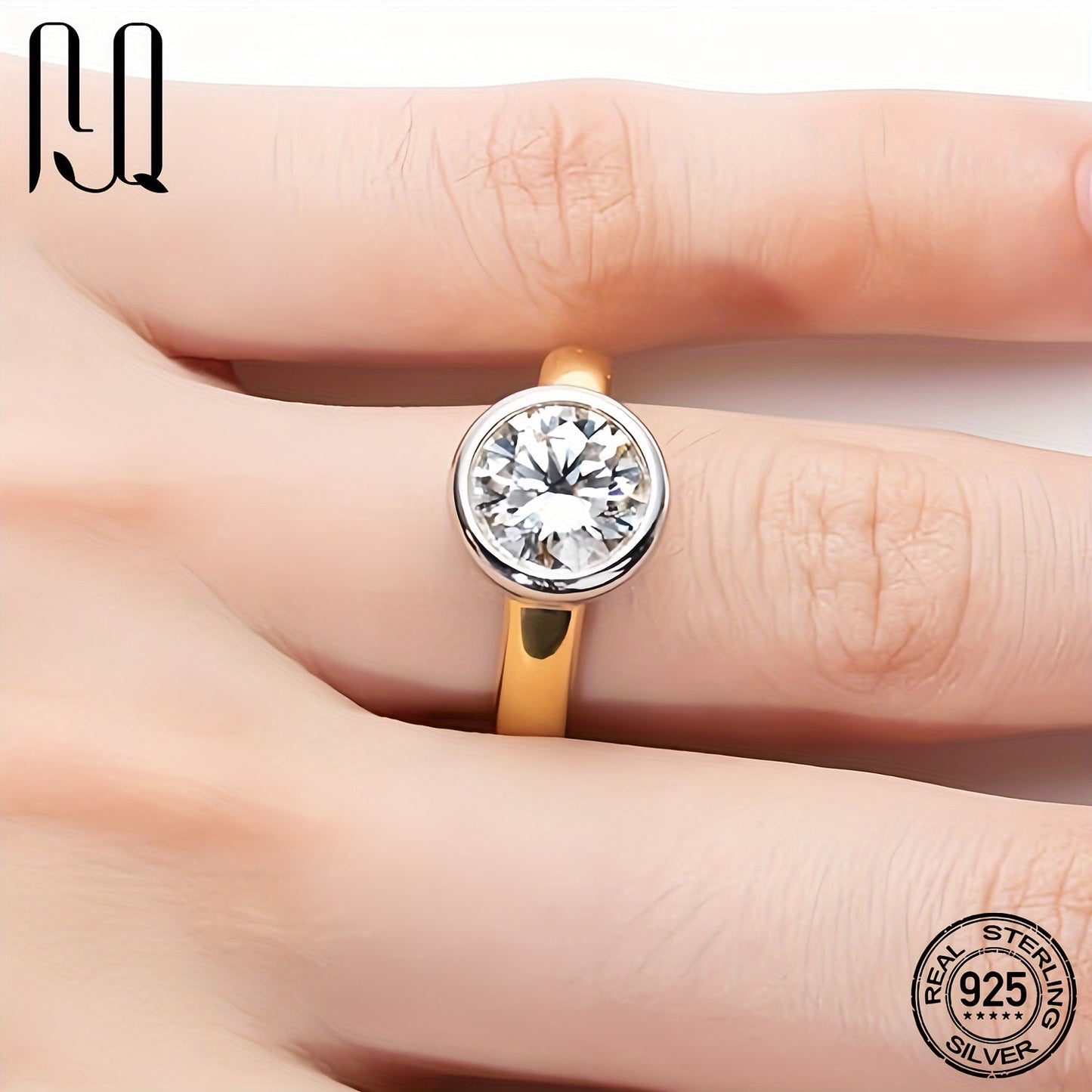 Stylish and Minimalistic Moissanite Wedding Band featuring a Synthetic Round Cut Gemstone, ideal for April Birthdays. Crafted with 925 Sterling Silver and Gold Plating, this ring by PYQ is perfect for daily wear or as a special gift. Includes Certificate