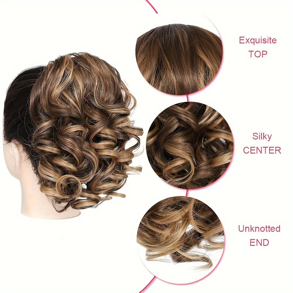 Luxurious curly wavy claw ponytail extensions made with premium synthetic clip-ins for instant volume and versatile style, ideal for everyday fashion and special occasions.