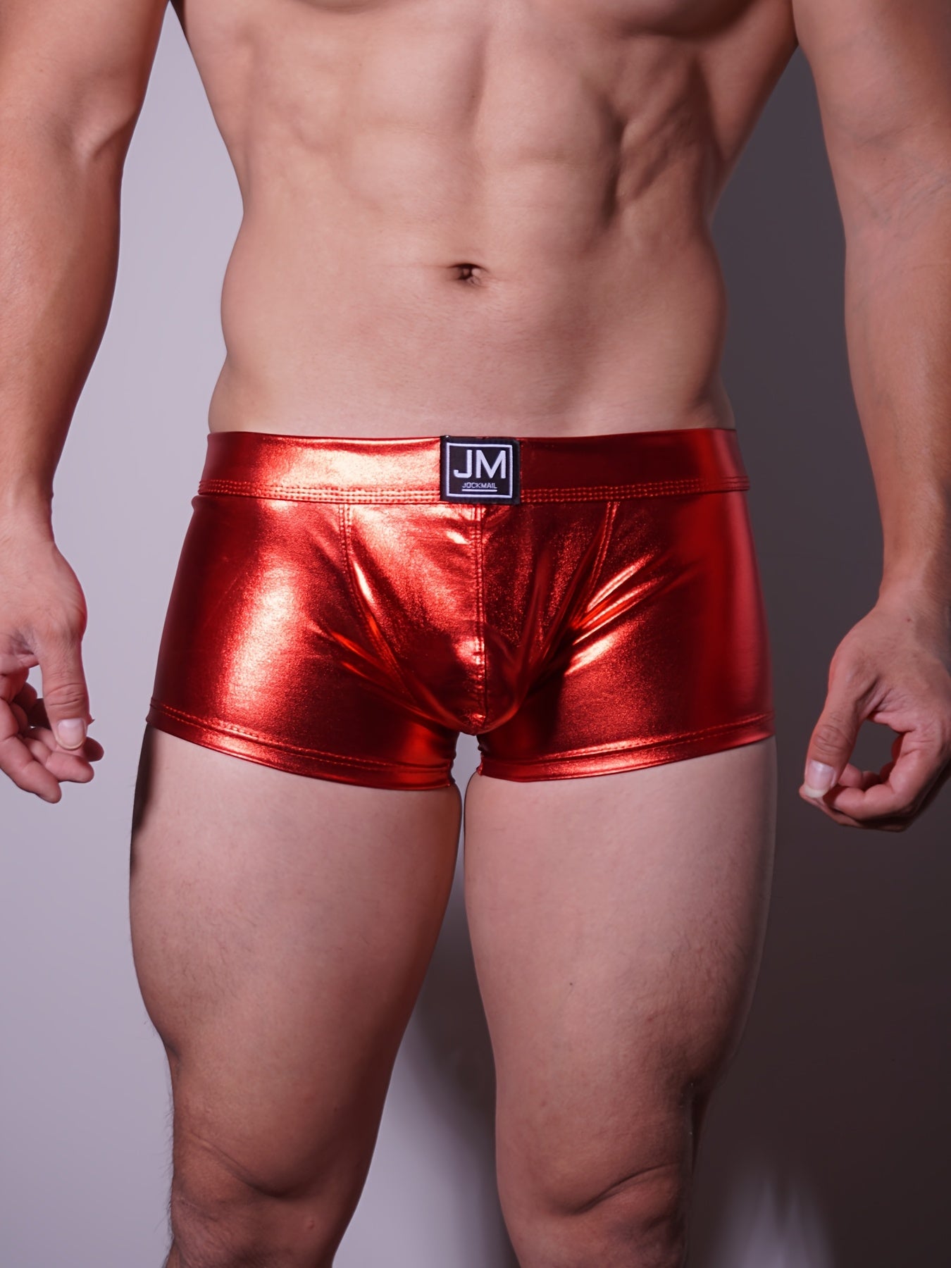 JOCKMAIL Men's Metallic Shiny Boxer Briefs - Gradient Color, Low-Rise, Durable Nylon Blend, Perfect for Parties & Daily Wear.