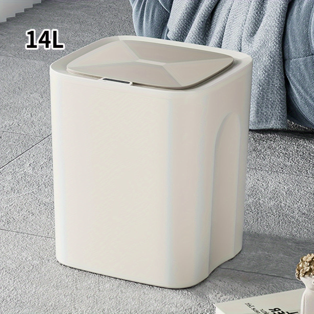 The Smart Touchless Trash Can features automatic open and close functions, operates quietly, and has a waterproof design ideal for home use.