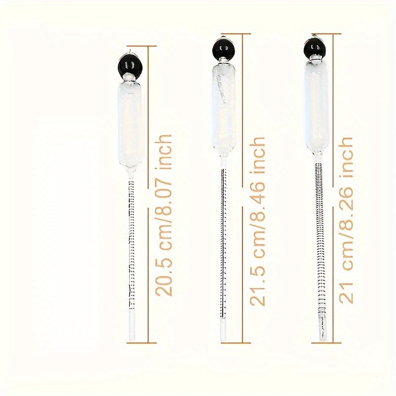 Alcohol testing kit with three test tubes for home brewing, liquor concentration, hygrometer, and density check.