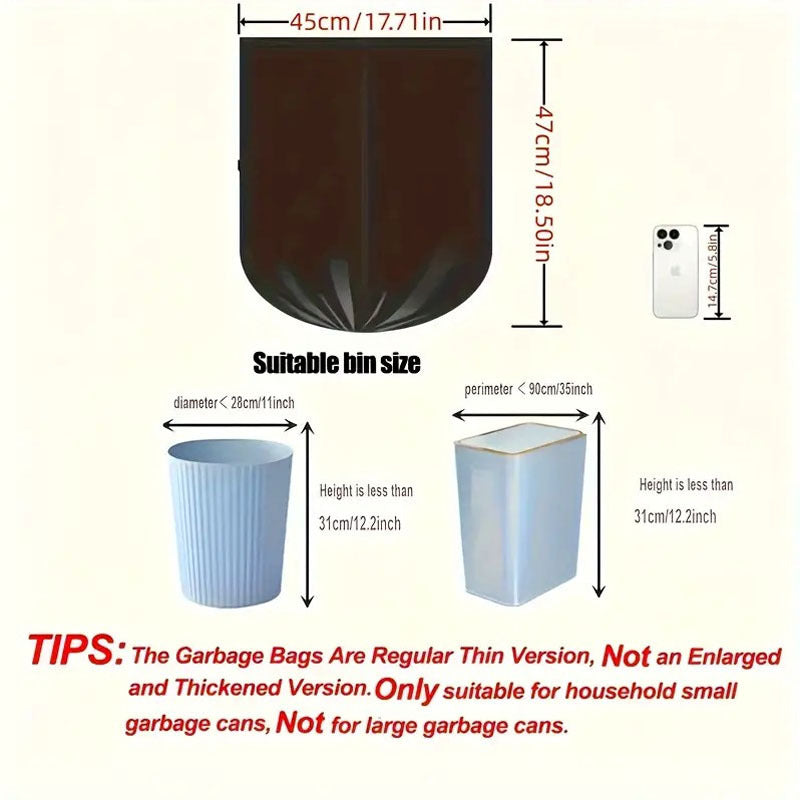 100 pieces of 4 rolls of black garbage bags designed for household use. These flat mouth plastic bags are suitable for use in the kitchen, bedroom, living room, yard, and toilet. They have strong load-bearing capacity and offer excellent privacy.