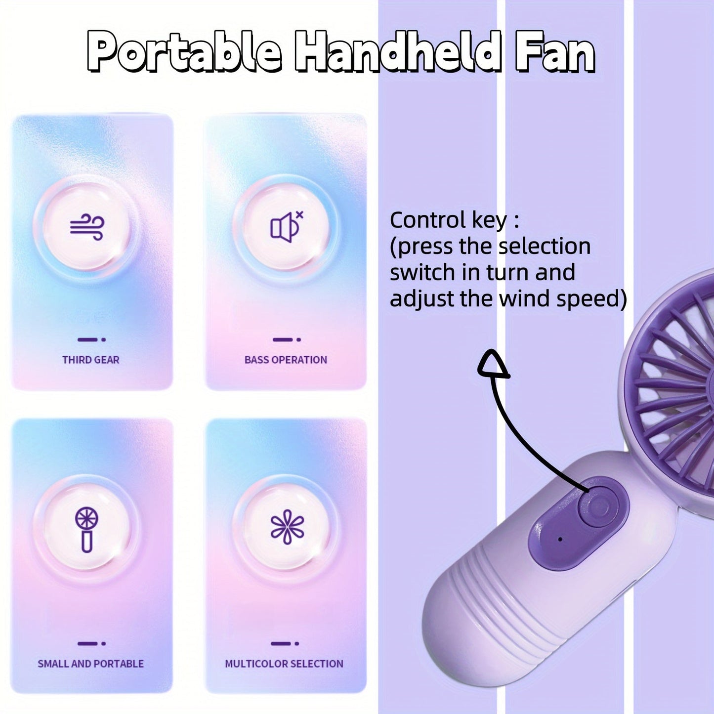 Portable Mini Fan, Rechargeable via USB, 3 Speed Settings, Ideal for Women on the Go, Perfect for Hot Weather, 
 Great for Office, Outdoor Activities, Travel, and Camping.