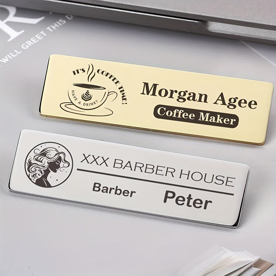 Unique Personalized Name Tag Pin – Sophisticated Stainless Steel Badge with Custom Engraving, Simple and Elegant Design, Fun Slogan Option for Company Identification – Square Badge Ideal for Executives and Industry Experts.