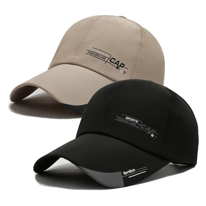 Set of two stylish men's baseball caps with unique details, perfect for gifting.