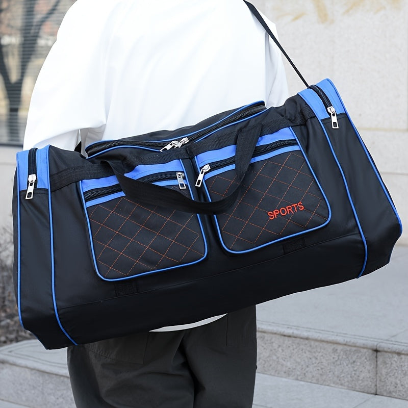 Spacious handbag for men with multiple pockets, ideal for travel and clothes storage.