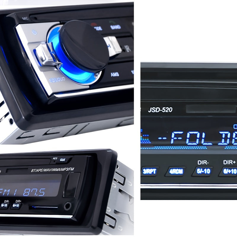 Universal car radio MP3 player with wireless FM, USB aux input, color display, voice navigation, and no battery needed.