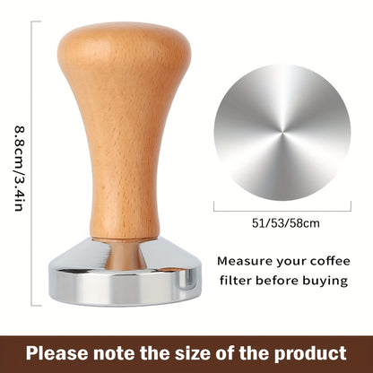 High-Quality Espresso Tamper with Wooden Handle - Available in 51/53/58mm Sizes, Featuring a Flat Bottom Design for Precise Tamping, Made of Rust-Proof Steel, Perfect for Baristas and Home Brewers, Handcrafted Tamper for Coffee Grounds, Essential