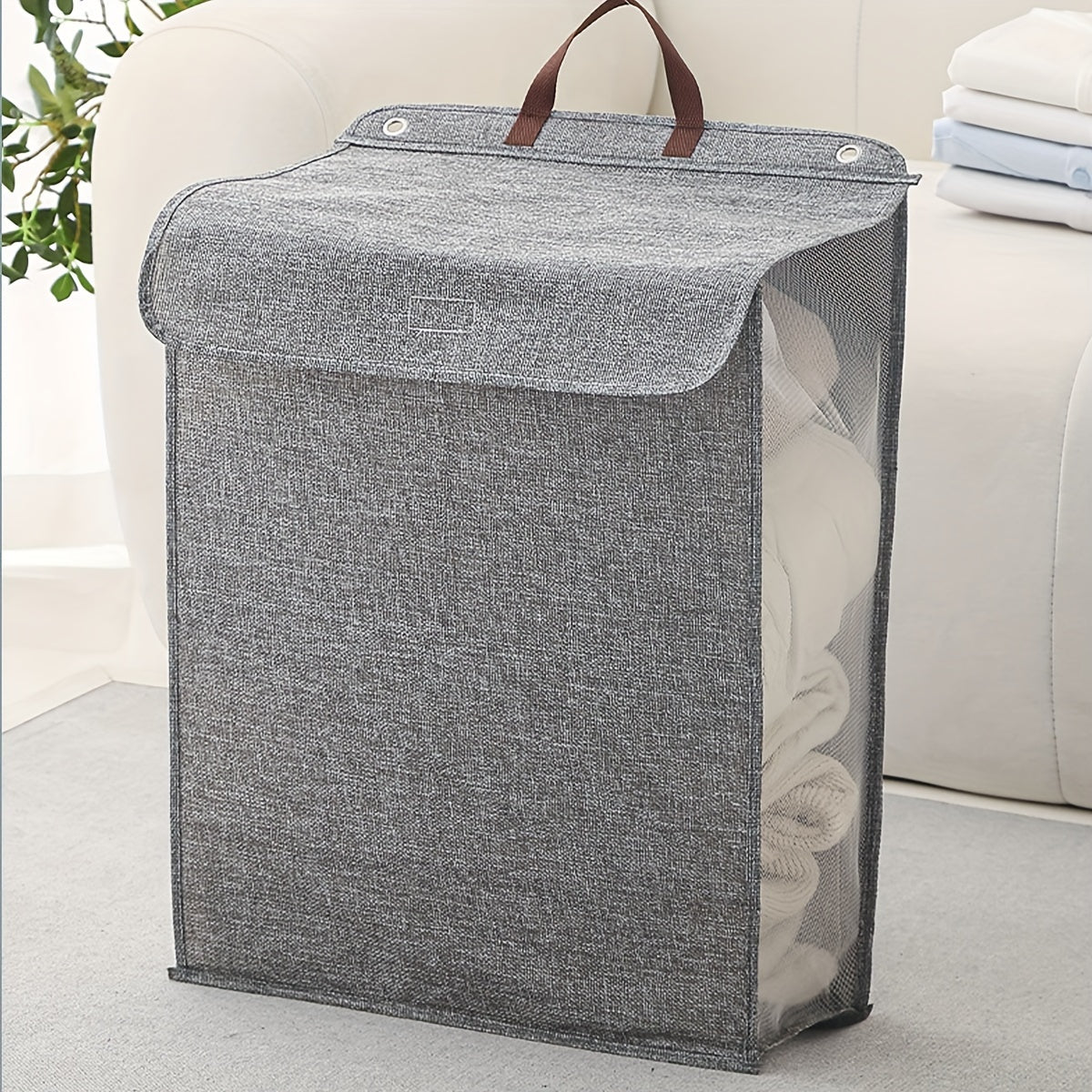 Multifunctional Folding Laundry Basket - Polyester Clothes Storage Hamper that is Wall-Mountable and Washable for Home Organization.